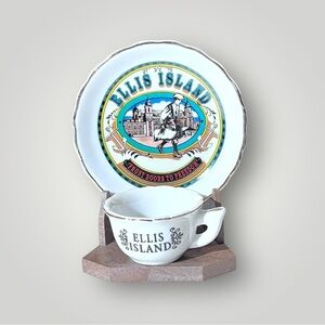 Ellis Island First Step to Freedom Decorative Mini Plate & Cup Souvenir